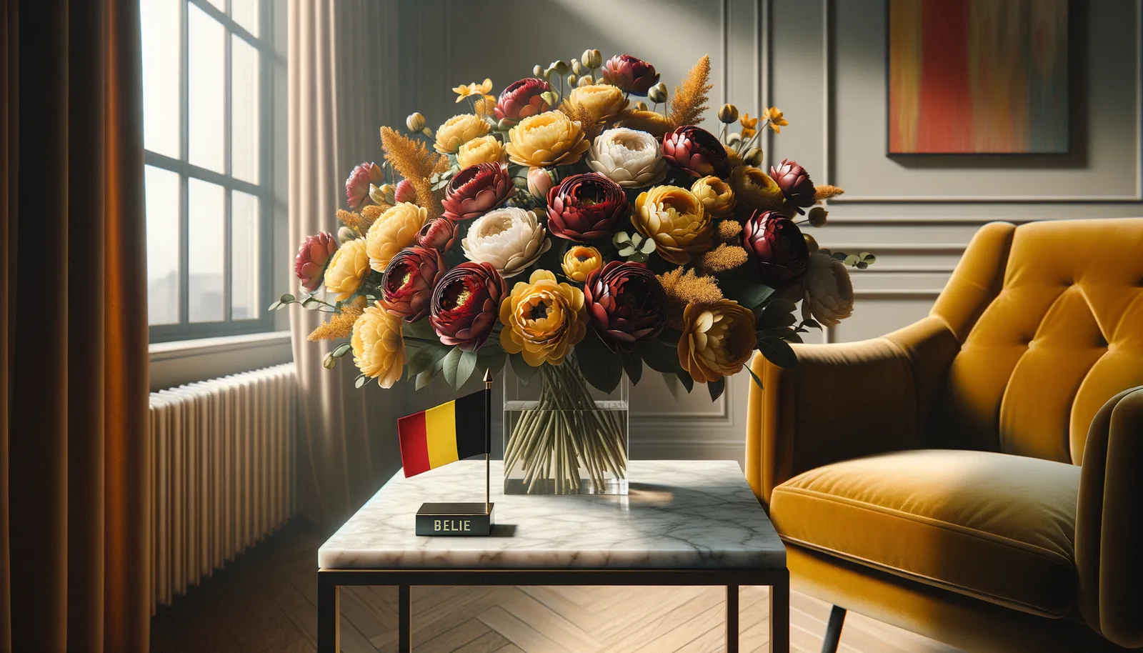 Envoyer des fleurs en Belgique - bouquet de fleurs inspiré par les couleurs du drapeau de Belgique