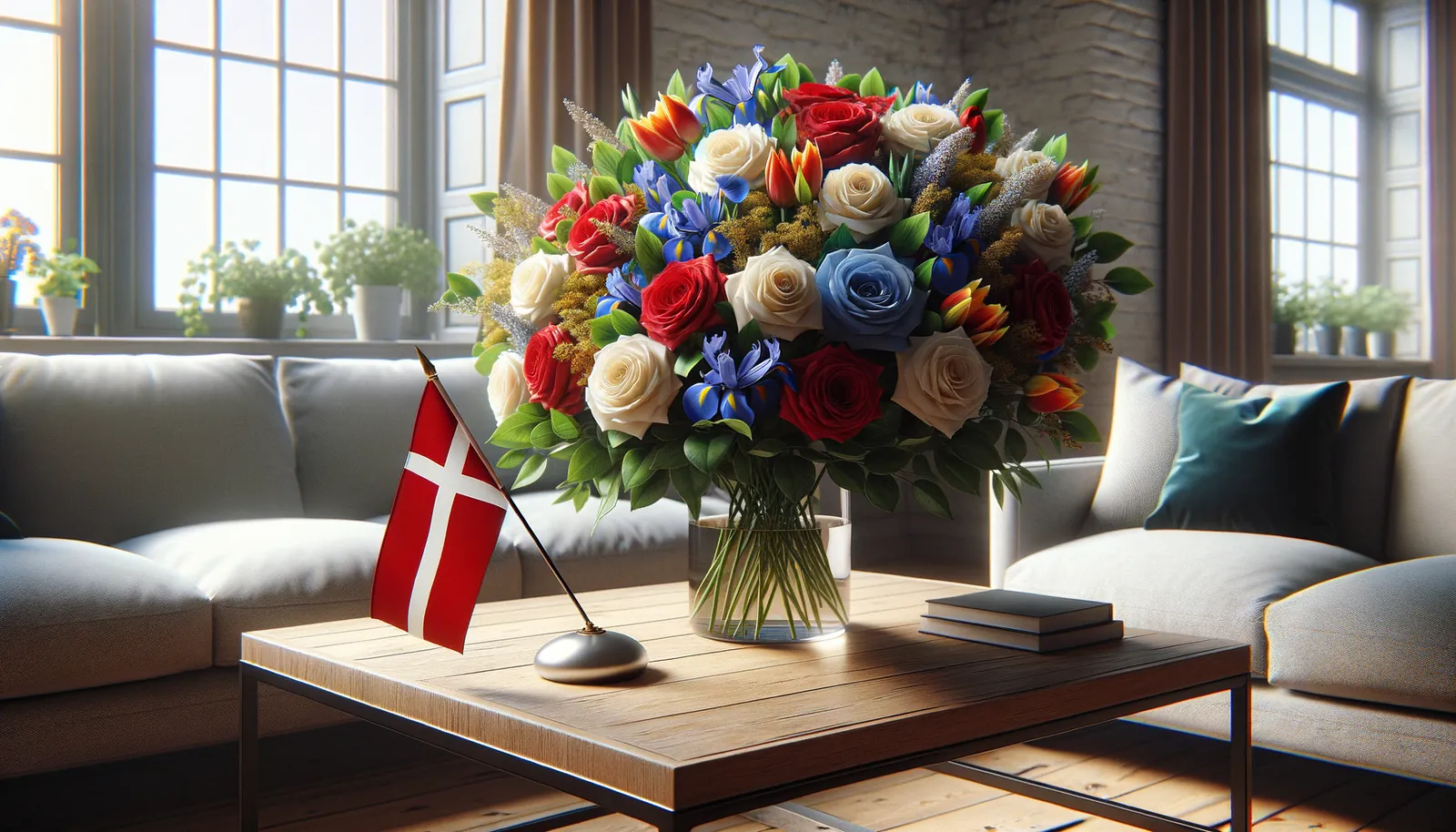 Envoyer des fleurs au Danemark - bouquet de fleurs inspiré par les couleurs du drapeau du Danemark