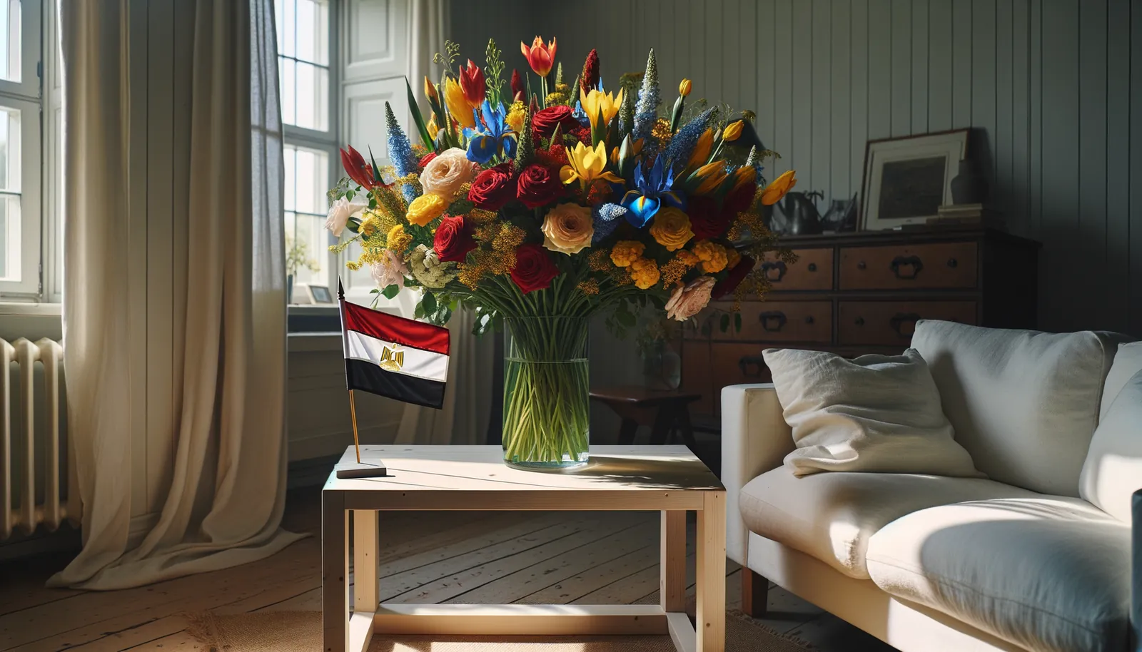 Envoyer des fleurs en Égypte - bouquet de fleurs inspiré par les couleurs du drapeau d'Égypte