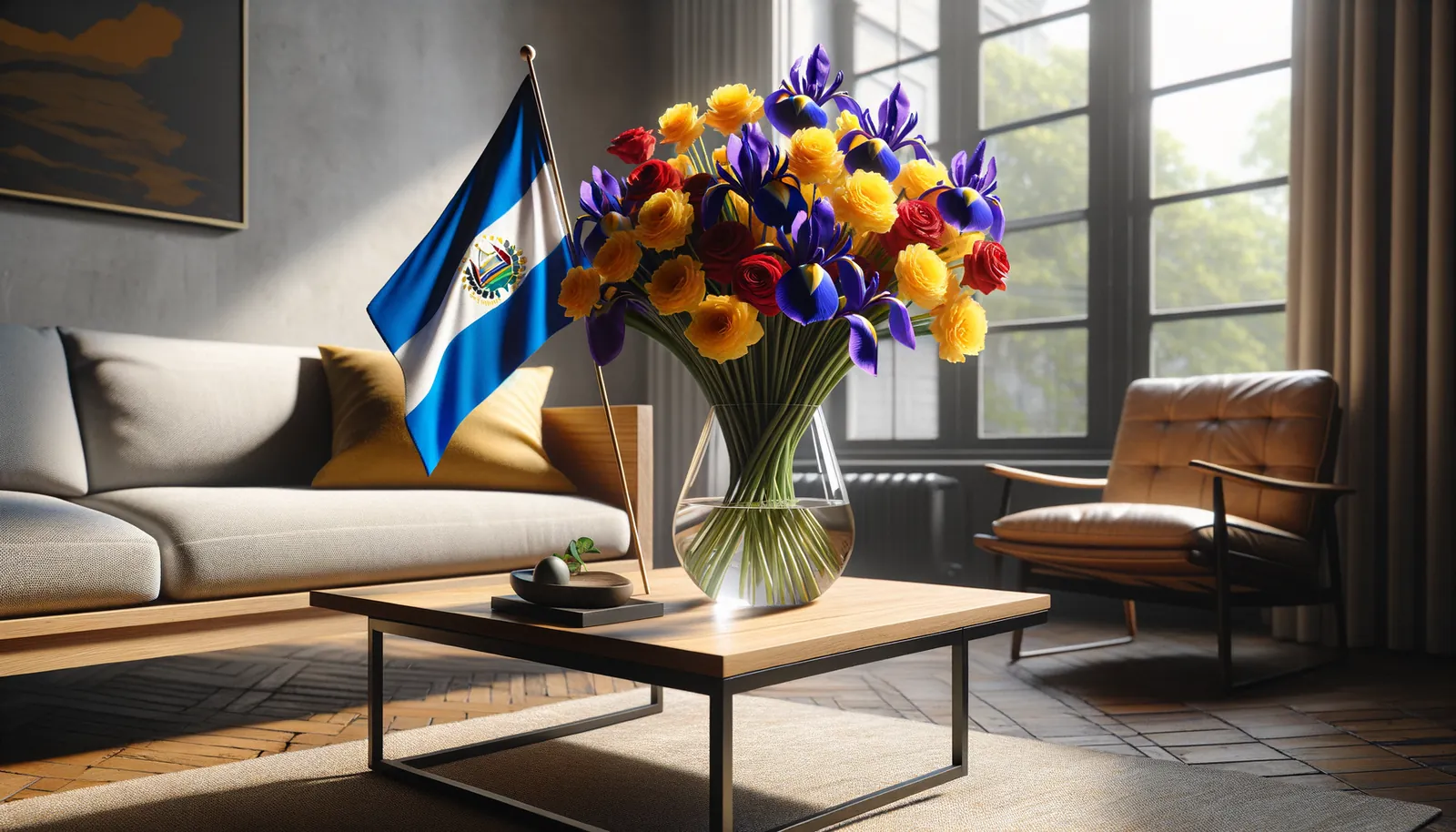 Envoyer des fleurs au Salvador - bouquet de fleurs inspiré par les couleurs du drapeau du Salvador