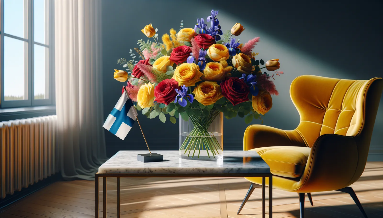 Envoyer des fleurs en Finlande - bouquet de fleurs inspiré par les couleurs du drapeau de Finlande