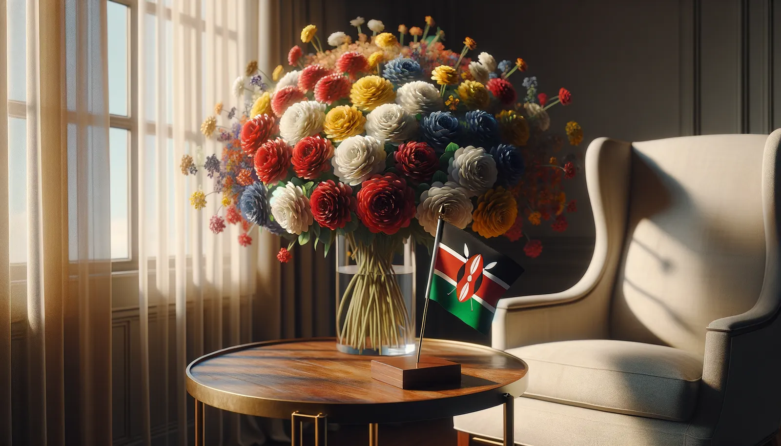 Envoyer des fleurs au Kenya - bouquet de fleurs inspiré par les couleurs du drapeau du Kenya
