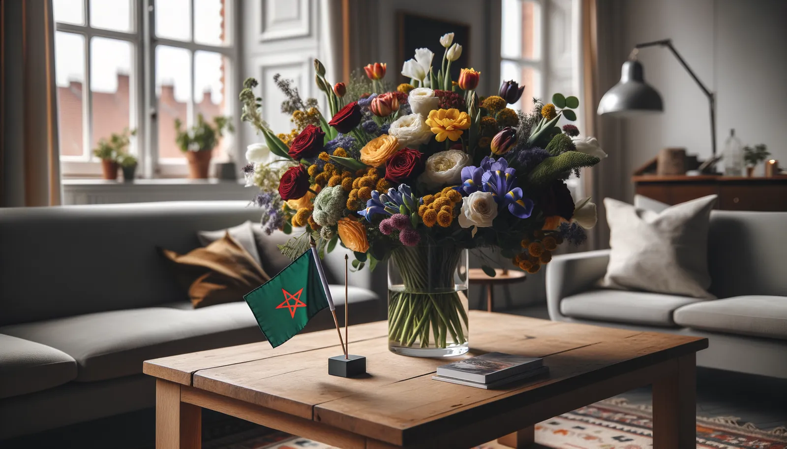 Envoyer des fleurs au Maroc - bouquet de fleurs inspiré par les couleurs du drapeau du Maroc