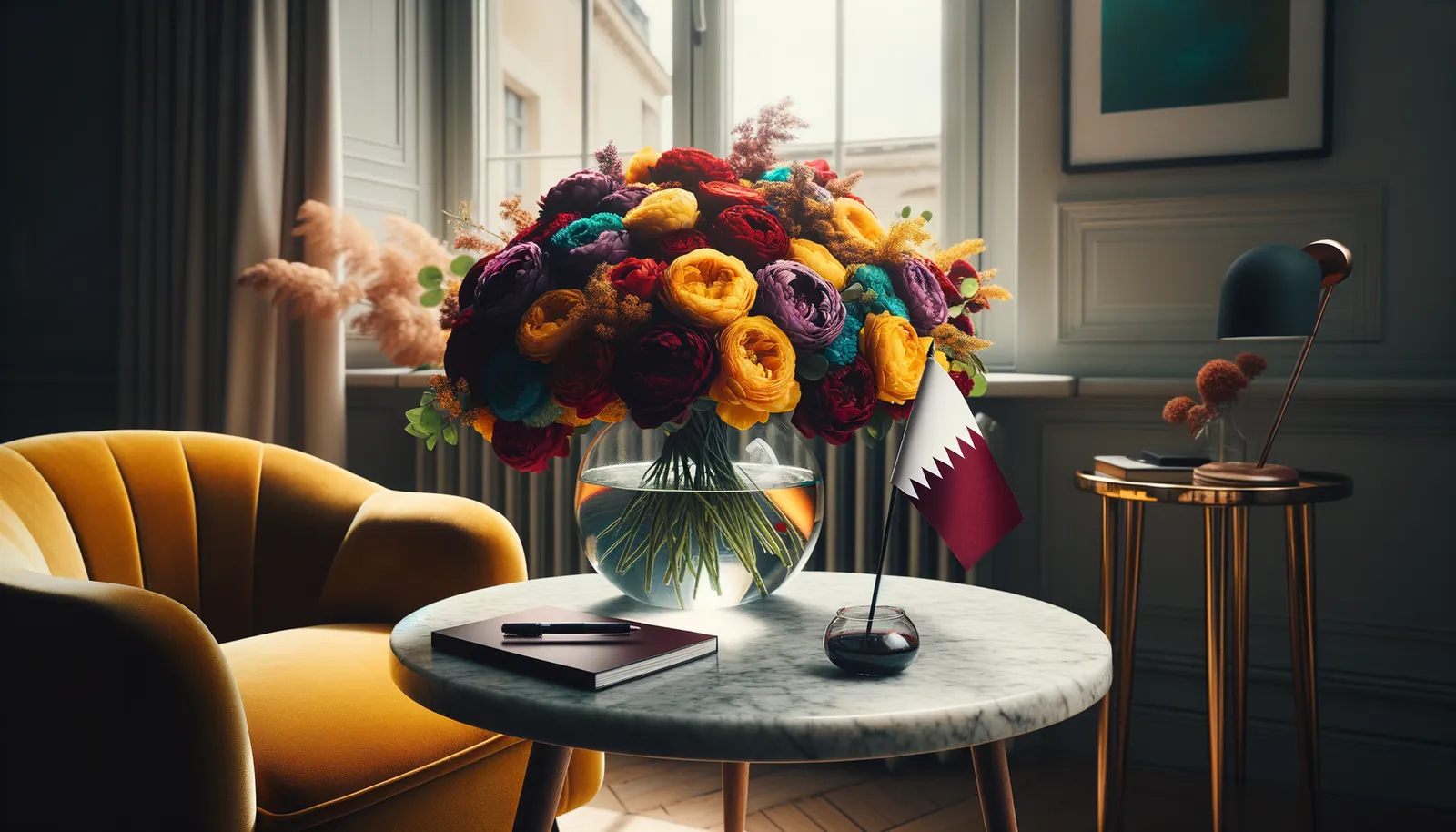 Envoyer des fleurs au Qatar - bouquet de fleurs inspiré par les couleurs du drapeau du Qatar
