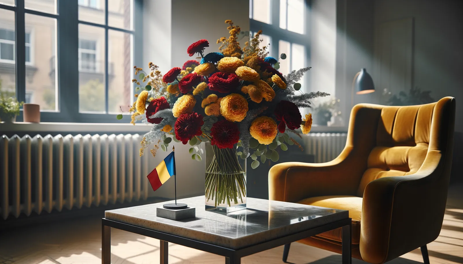 Envoyer des fleurs en Roumanie - bouquet de fleurs inspiré par les couleurs du drapeau de Roumanie