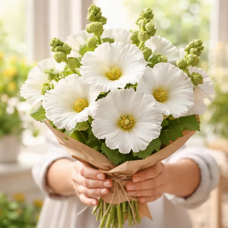 Rose trémière - blanc - image 3